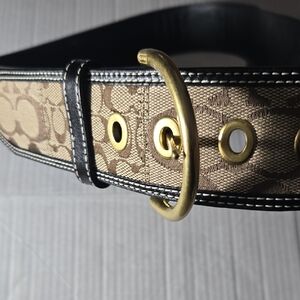 Coach Brown and Tan Belt with Gold Accents